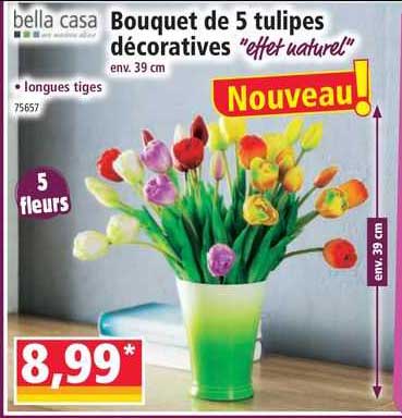 bouquet de 5 tulipes décoratives "effet naturel" bella casa