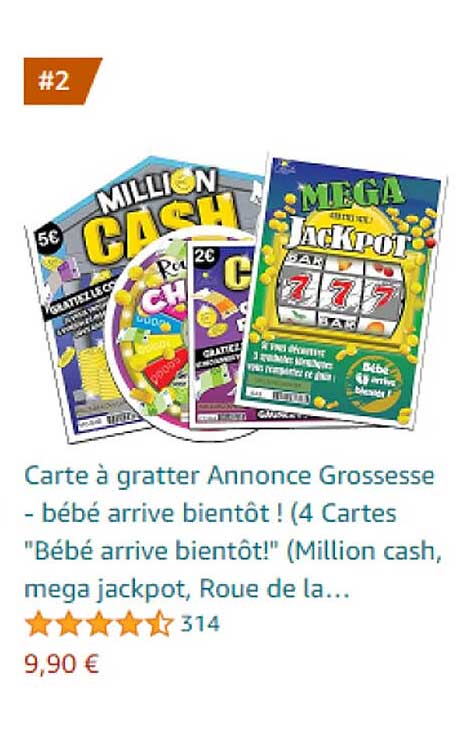 carte à gratter annonce grossesse - bébé arrive bientôt ! (4 cartes "bébé arrive bientôt!" (million cash, mega jackpot)
