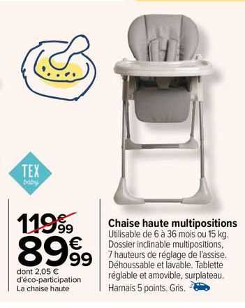 chaise haute multipositions tex baby