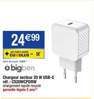 chargeur secteur 20 w usb-c réf. : cs20wcpdrw