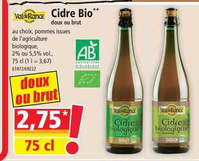 cidre bio doux ou brut val de rance