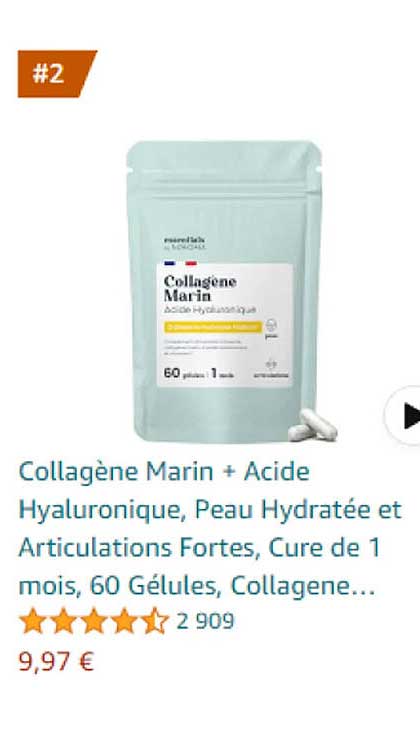 collagène marin + acide hyaluronique, peau hydratée et articulations fortes, cure de 1 mois, 60 gélules, collagène
