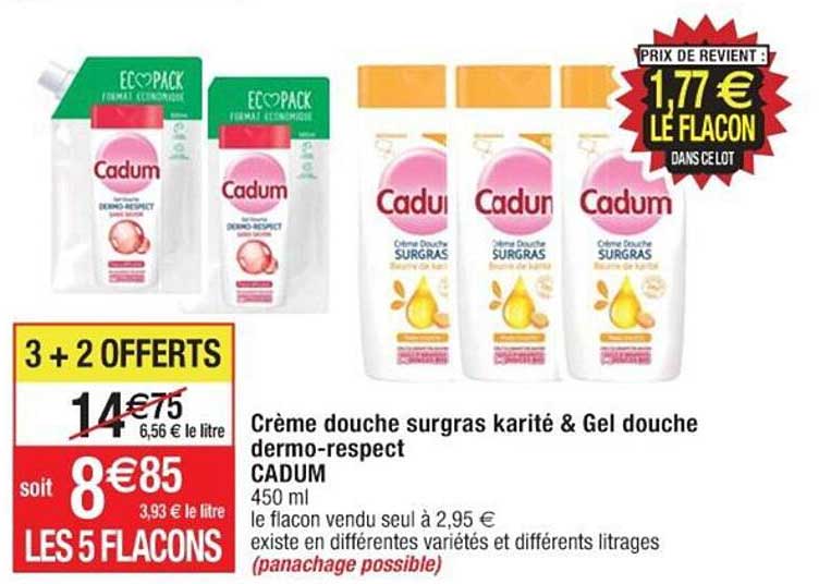 crème douche surgras karité & gel douche dermo-respect cadum