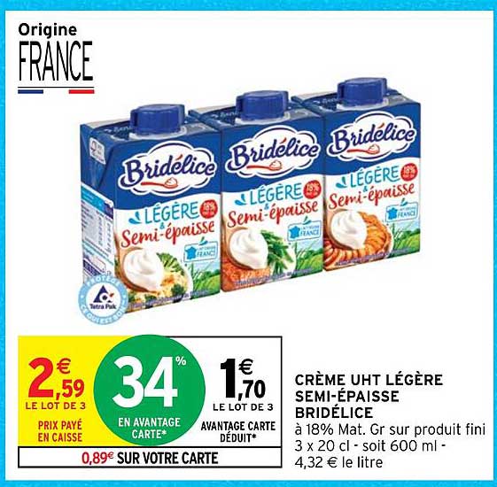 crème uht légère semi-épaisse bridélice