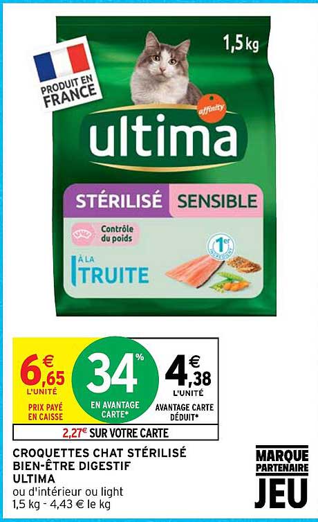 croquettes chat stérilisé bien-être digestif ultima