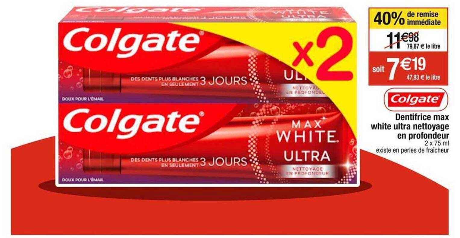 dentifrice max white ultra nettoyage en profondeur colgate