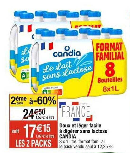 doux et léger facile à digérer sans lactose candia