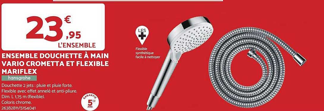 ensemble douchette à main vario crometta et flexible mariflex hansgrohe