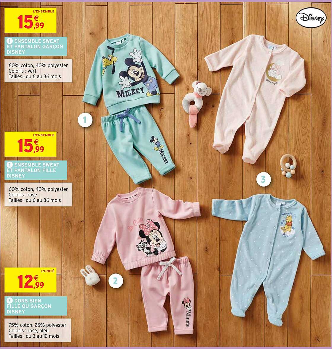 ensemble sweat et pantalon garçon disney, ensemble sweat et pantalon fille disney, dors bien fille ou garçon disney