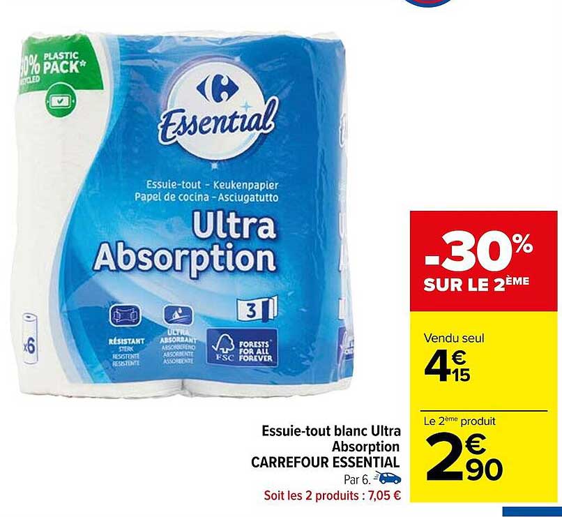 essuie-tout blanc ultra absorption carrefour essential