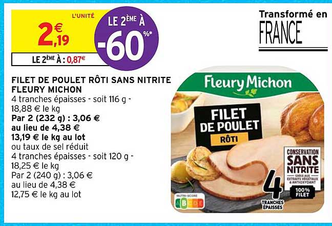 filet de poulet rôti sans nitrite fleury michon