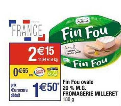fin fou ovale 20% m.g. fromagerie milleret