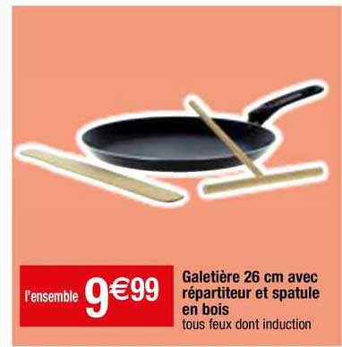 galetière 26 cm avec répartiteur et spatule en bois