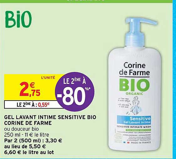 gel lavant intime sensitive bio corine de farme