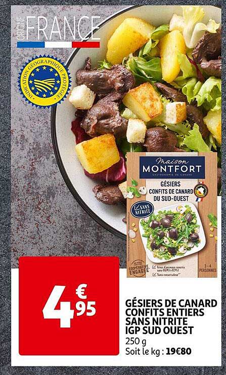 gésiers de canard confits entiers sans nitrite igp sud ouest