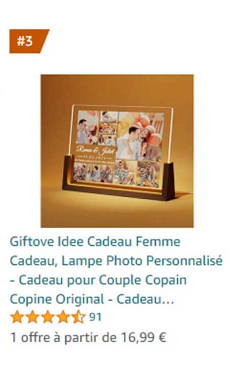 giftove idee cadeau femme cadeau, lampe photo personnalisé - cadeau pour couple copain copine original - cadeau