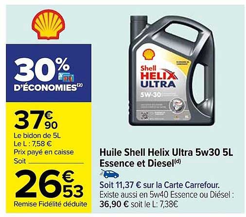 huile shell helix ultra 5w30 5 l essence et diesel