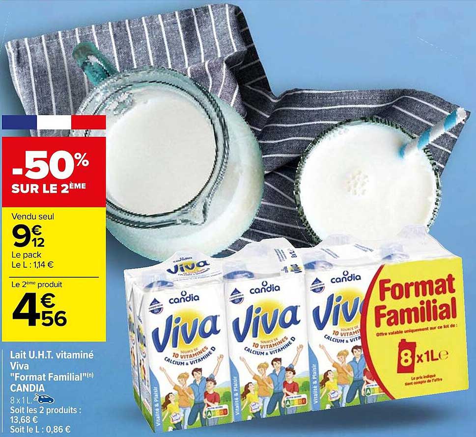 lait u.h.t. vitaminé viva "format familial" candia