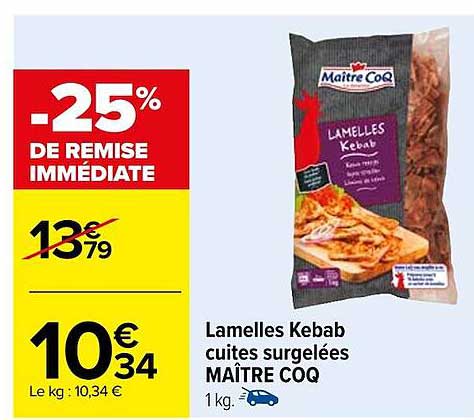 lamelles kebab cuites surgelées maître coq