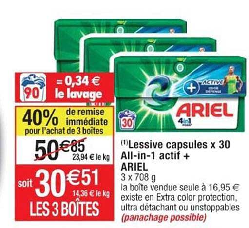 lessive capsules x30 all-in-1 actif + ariel