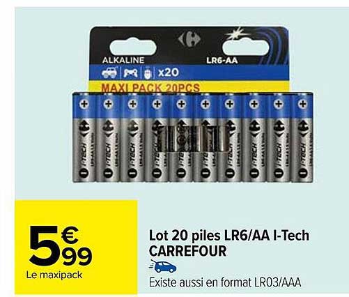 lot 20 piles lr6/aa i-tech carrefour