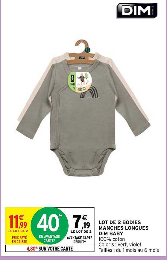 lot de 2 bodies manches longues dim baby