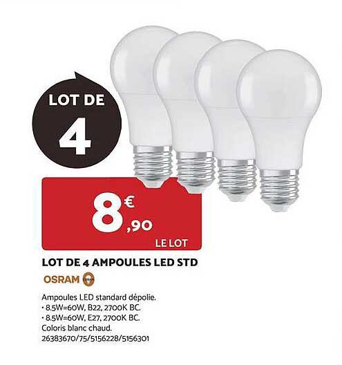 lot de 4 ampoules led std osram