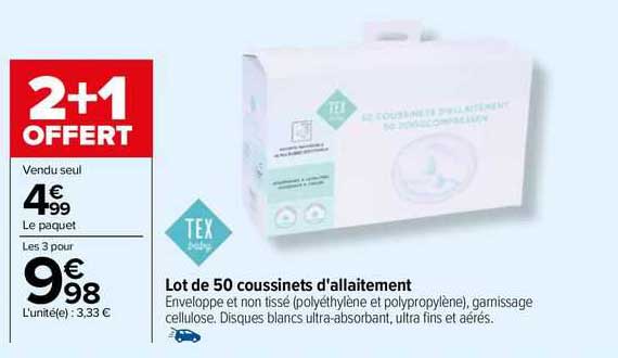 lot de 50 coussinets d'allaitement tex baby