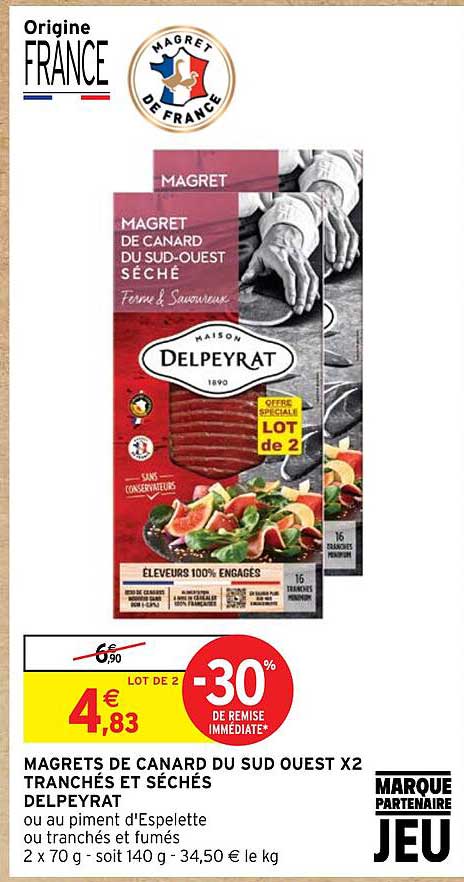 magrets de canard du sud ouest x2 tranchés et séchés delpeyrat