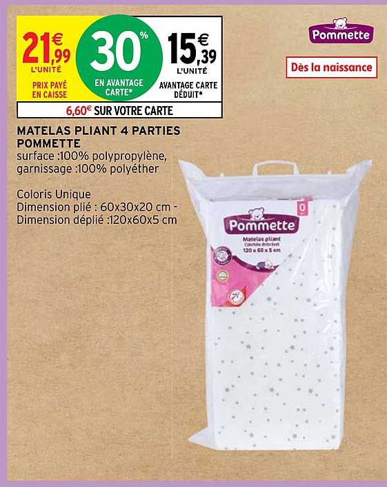 matelas pliant 4 parties pommette