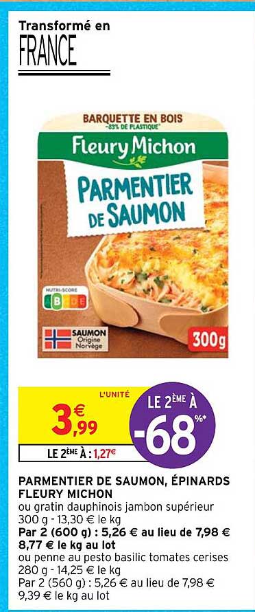 parmentier de saumon, épinards fleury michon