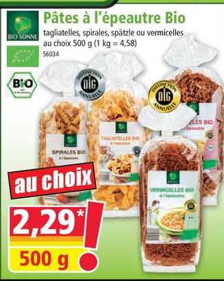 pâtes à l'épeautre bio bio sonne