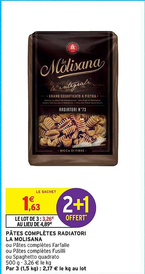 pâtes complètes radiatori la molisana