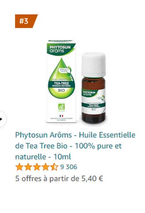 phytosun arôms - huile essentielle de tea tree bio - 100% pure et naturelle - 10ml
