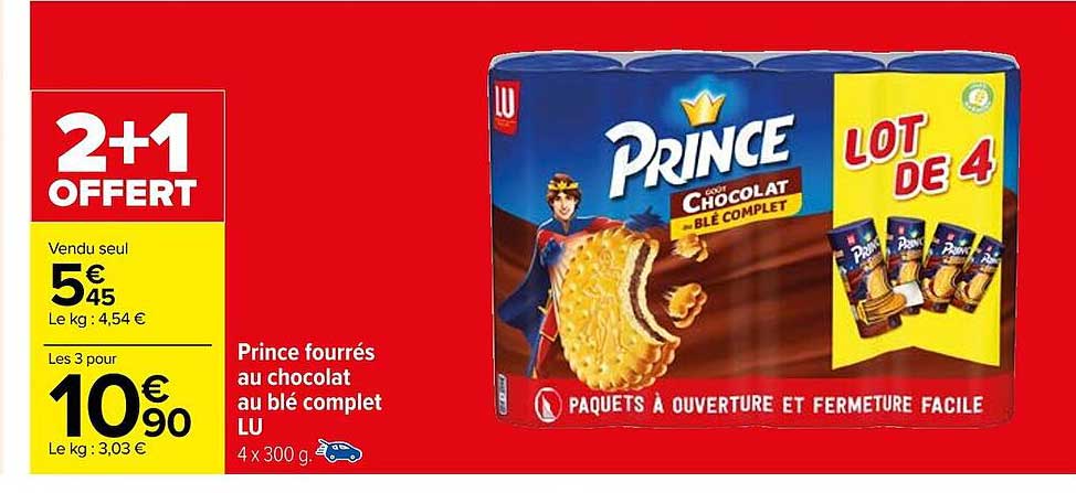 princes fourrés au chocolat au blé complet lu