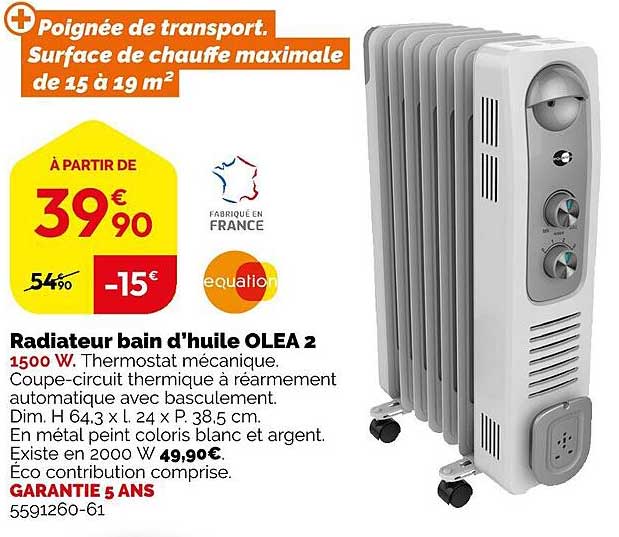 radiateur bain d'huile olea 2 équation