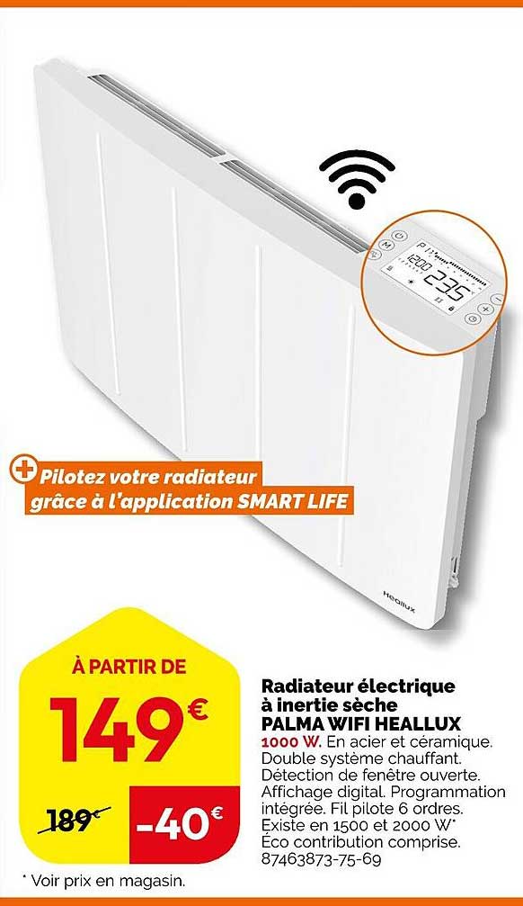 Radiateur électrique à Inertie Sèche Palma Wifi Heallux