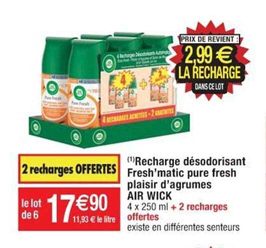 recharge désodorisant fresh'matic pure fresh plaisir d'agrumes air wick