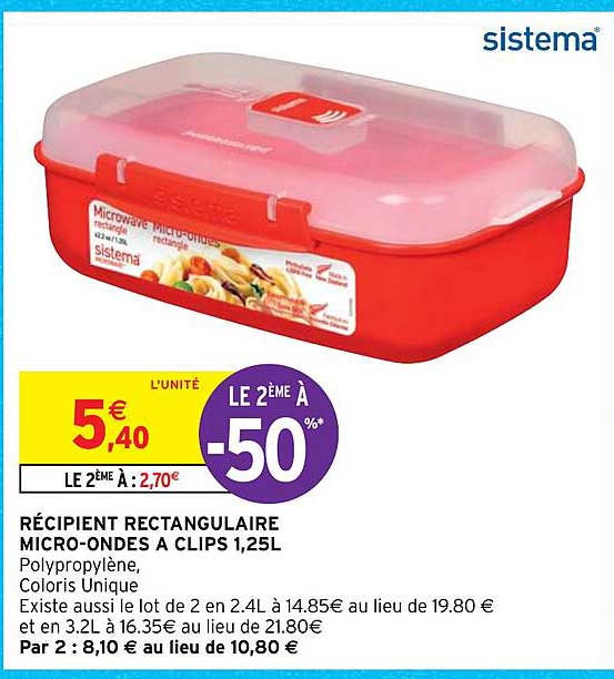 récipient rectangulaire micro-ondes à clips 1,25 l sistema