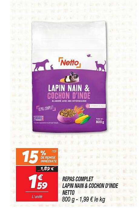 repas complet lapin nain & cochon d'inde netto