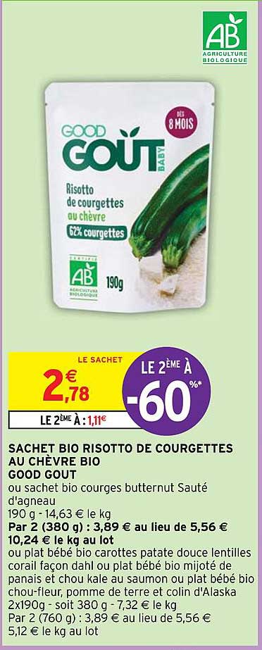 Sachet Bio Risotto De Courgettes Au Chèvre Bio Good Goût