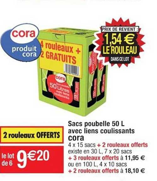 Sacs Poubelle 50 L Avec Liens Coulissants Cora