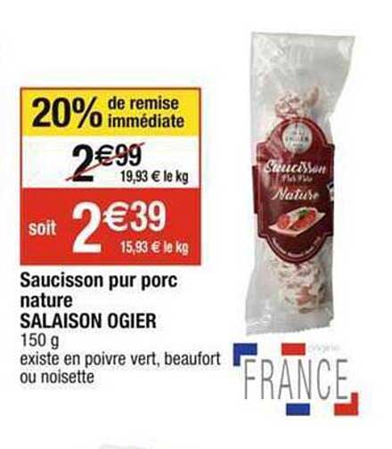 saucisson pur porc nature salaison ogier