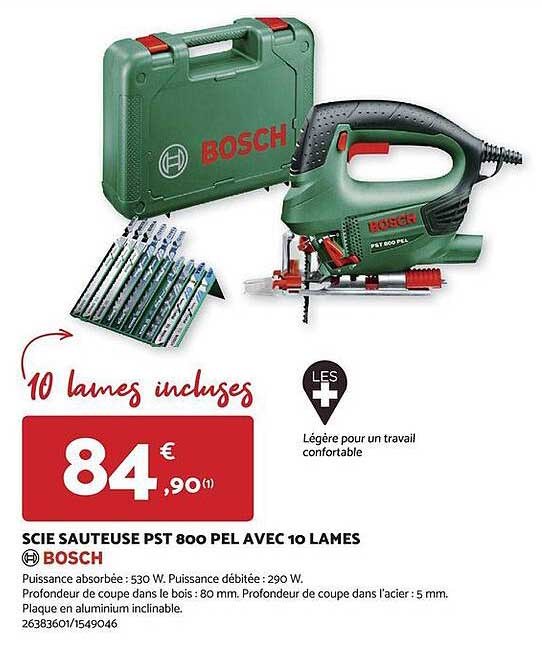 scie sauteuse pst 800 pel avec 10 lames bosch