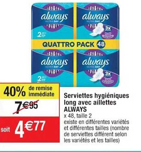 serviettes hygiéniques long avec aillettes always
