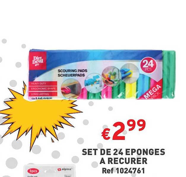 set de 24 éponges à récurer dirt devil
