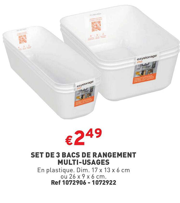 set de 3 bacs de rangement multi-usages