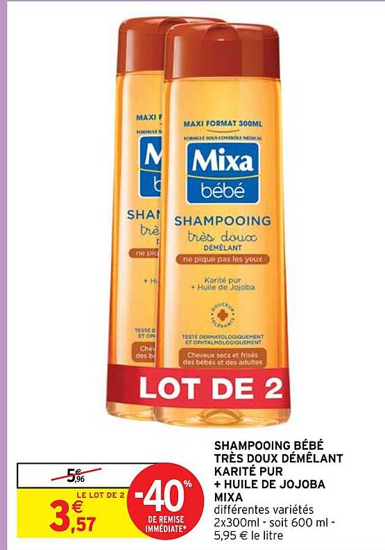 shampooing bébé très doux démêlant karité pur + huile de jojoba mixa