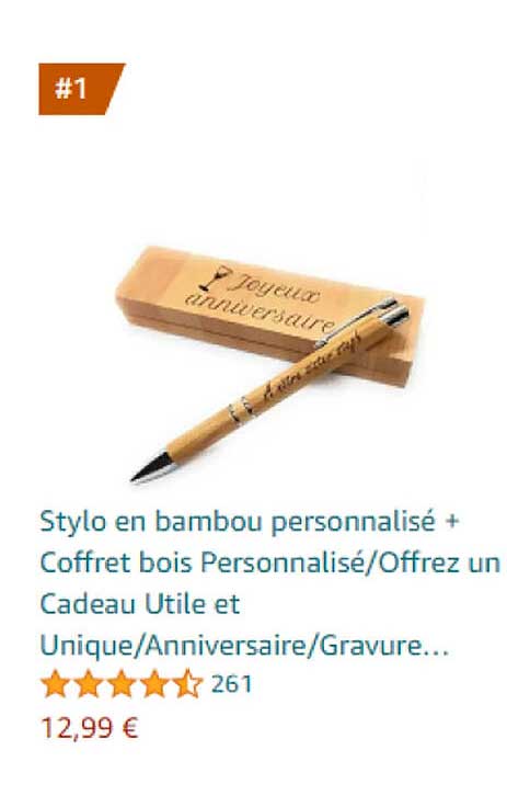 stylo en bambou personnalisé + coffret bois personnalisé/offrez un cadeau utile et unique/anniversaire/gravure