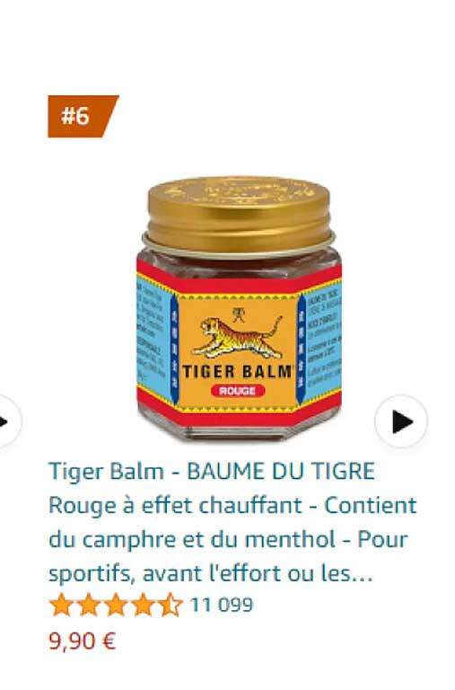 tiger balm - baume du tigre rouge à effet chauffant - contient du camphre et du menthol - pour sportifs, avant l'effort